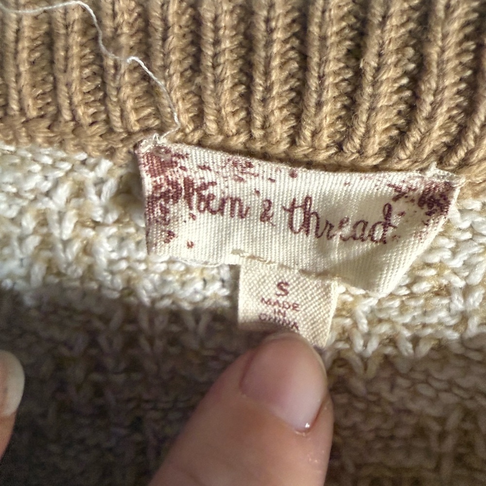 Hem & Thread Cream Knit Sweater with Tan Ribbing - Picture 2 of 4